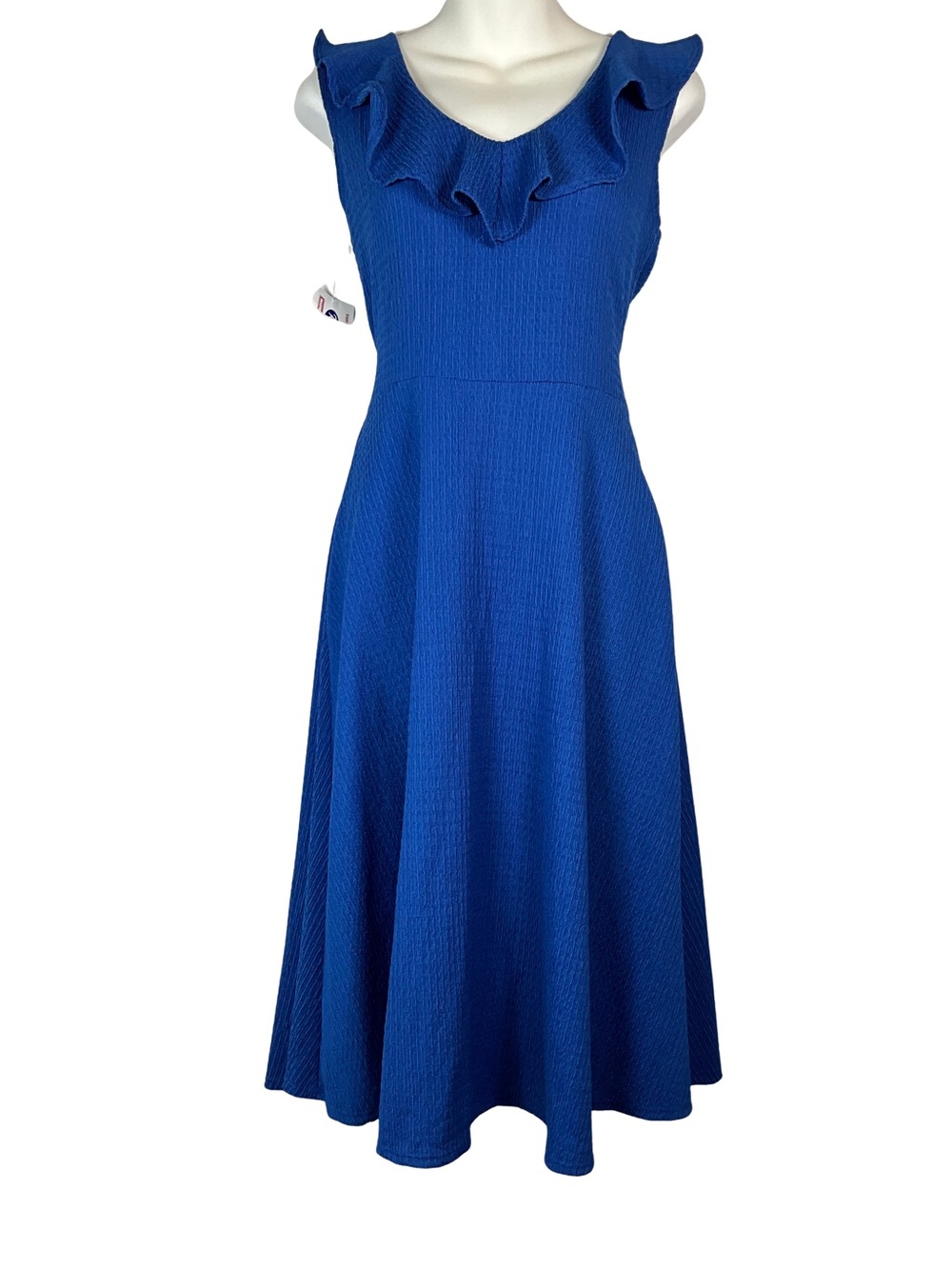 American City Wear Royal Blue Ruffle V-Neck Midi Dress